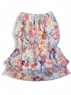 Norton McNaughton Botanical Pastel Floral Tiered Midi Skirt